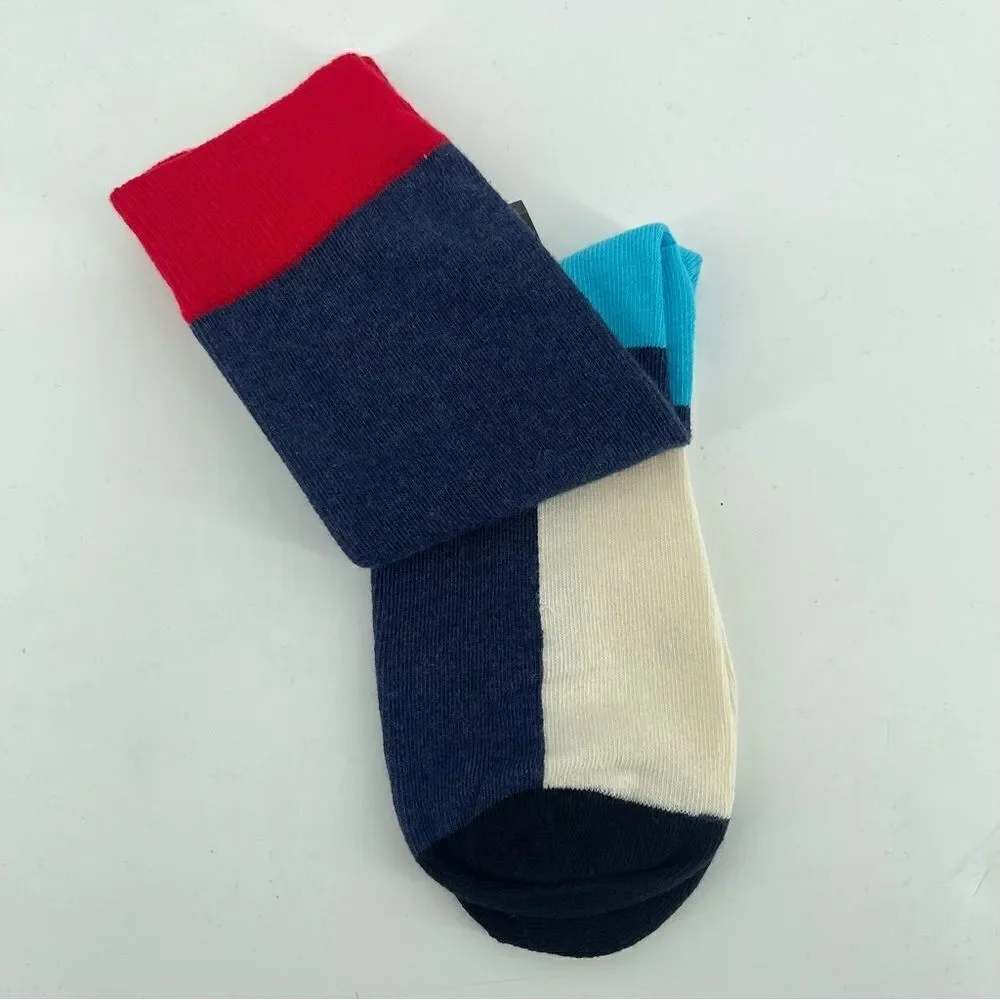 Men’s Red Blue White Colorblock Novelty Casual Dress Cotton Crew Socks One Size